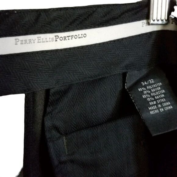 Perry Ellis Mens Size 34x32 Gray Brown Solid Dress Pants - Picture 2 of 8